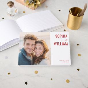 Cheerful Red Minimalist Photo Guest Book