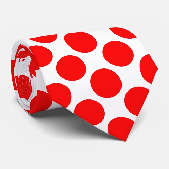 Cheerful Red Polka Dots on Custom White Holiday Tie (Rolled)