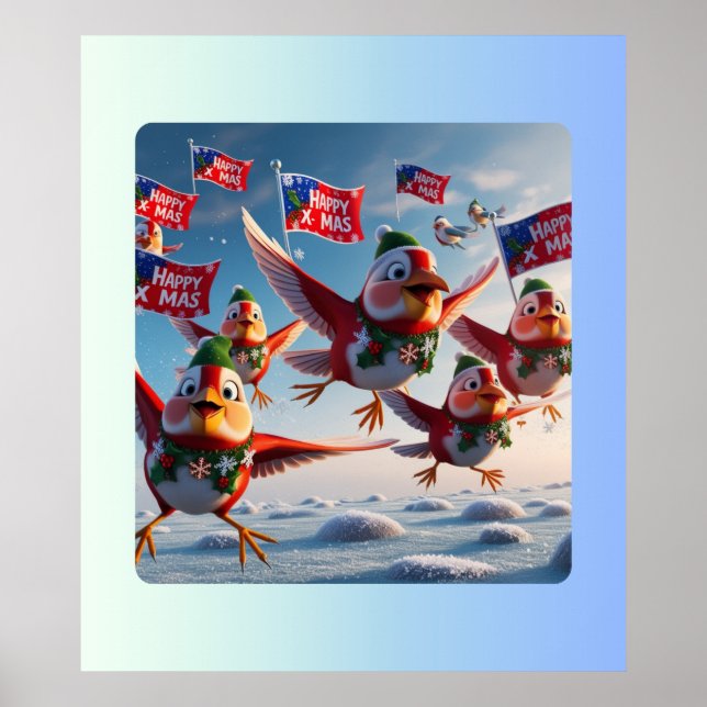 Cheerful Red Robins Spreading Christmas Joy Poster (Front)