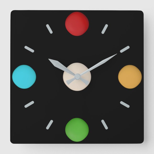 Cheerful Red Yellow Green Blue Dots Square Wall Clock (Front)