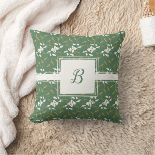 Cheerful Regal Floral Green Monogram Cushion