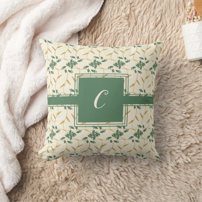 Cheerful Regal Floral Ivory Monogram Cushion (Blanket)