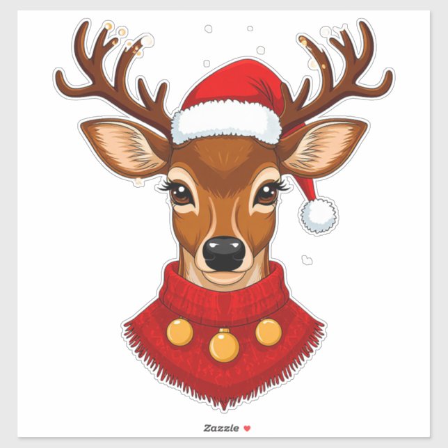 Cheerful Reindeer With Santa Hat (Sheet)