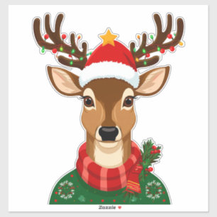 Cheerful Reindeer With Santa Hat