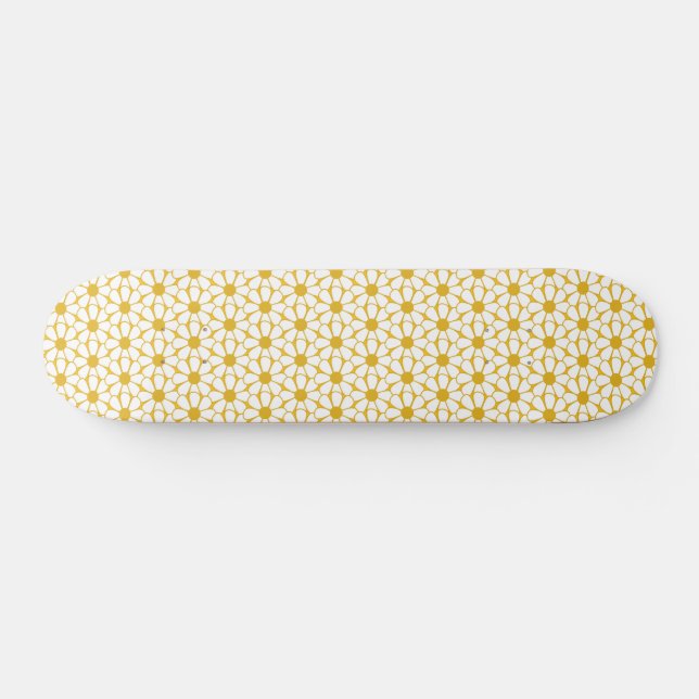 Cheerful Retro Daisies White and Mustard Yellow Skateboard (Horz)