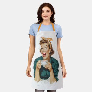 Cheerful Retro Woman Enjoying Coffee Apron