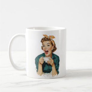 Cheerful Retro Woman Enjoying Coffee Mug