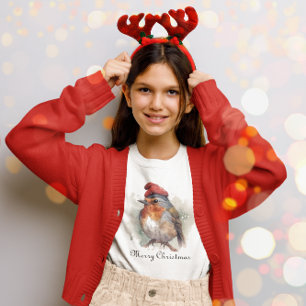 Cheerful Robin Christmas Kidswear T-Shirt
