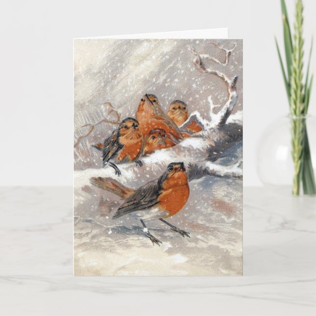 Cheerful Robins Victorian Christmas Card (Front)