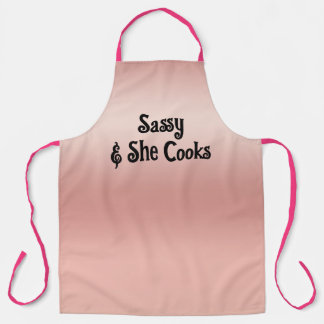 Cheerful Rose Gold Pink Feminine Sassy & She Cooks Apron