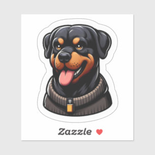 Cheerful Rottweiler in a Sweater