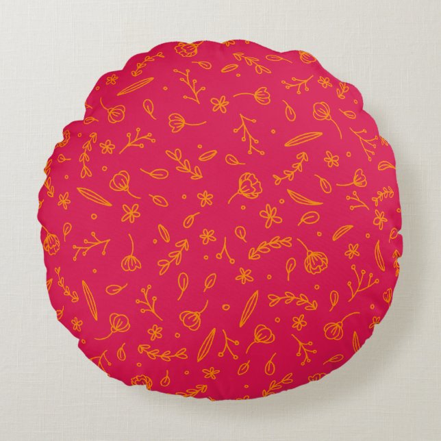 Cheerful round cushion with botanical pattern (Front)