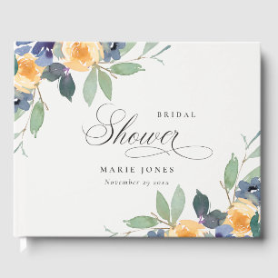 Cheerful Rustic Yellow Blue Floral Bridal Shower Guest Book