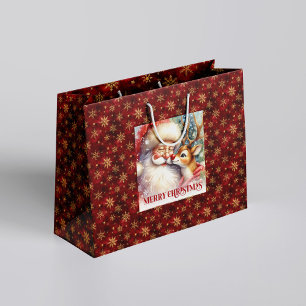 Cheerful Santa and Red Nose Rudolph Christmas Bag