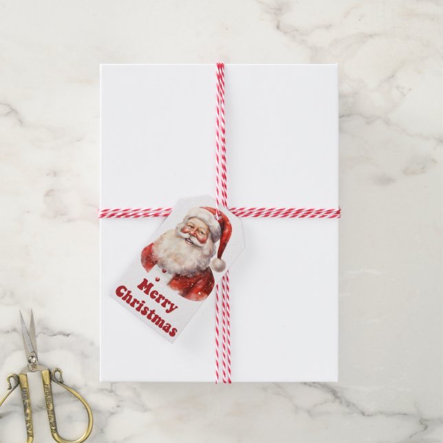 Cheerful Santa Christmas gift tag (With Twine)