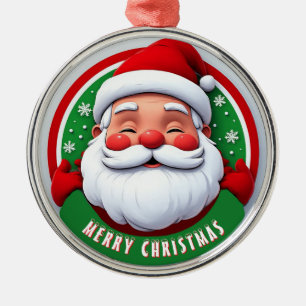 Cheerful Santa Claus Cartoon Portrait Metal Tree Decoration
