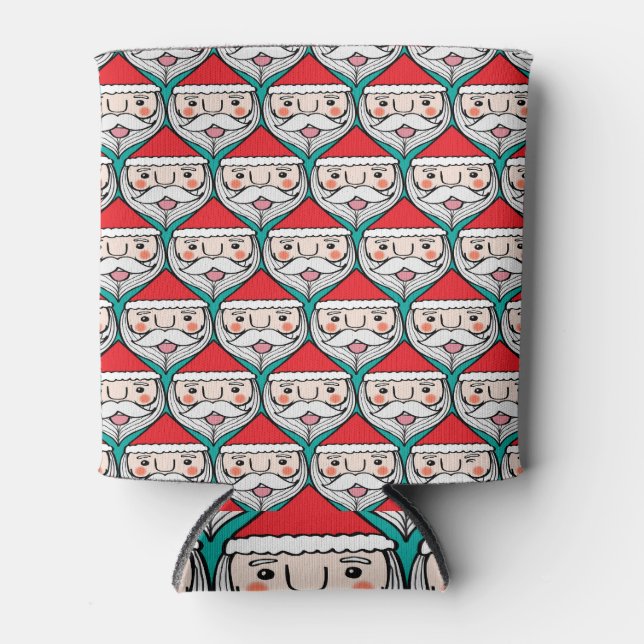 Cheerful Santa Claus Christmas Pattern Can Cooler (Front)