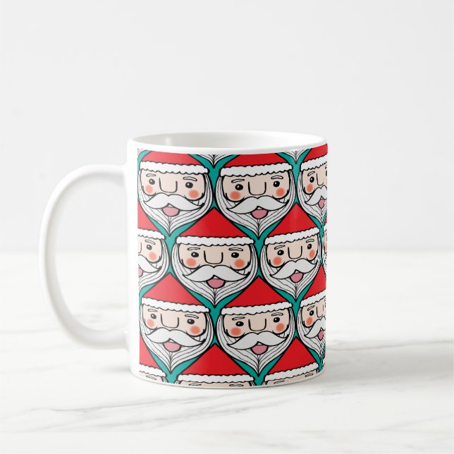 Cheerful Santa Claus Christmas Pattern Coffee Mug (Left)