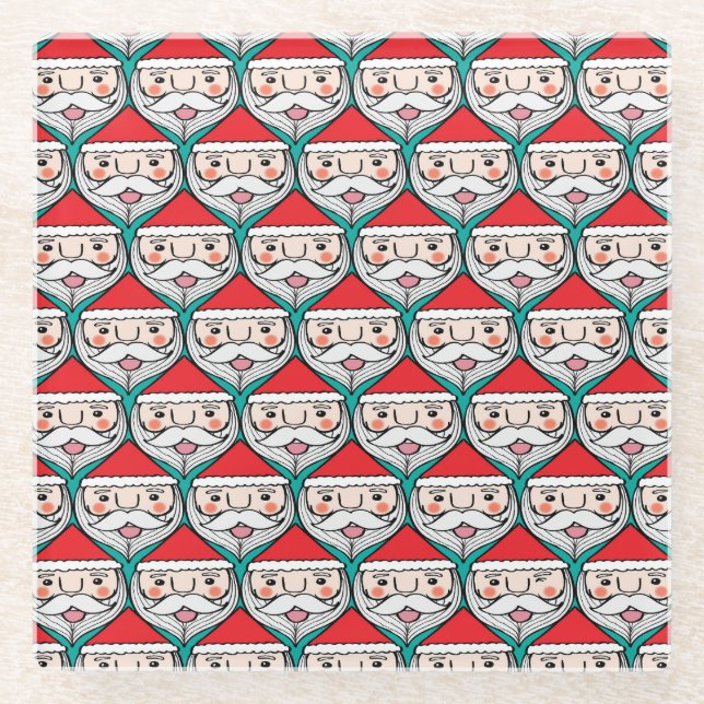 Cheerful Santa Claus Christmas Pattern Glass Coaster (Front)