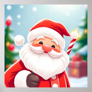 Cheerful Santa Claus Holding a Candy Cane Poster