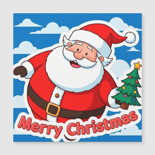 Cheerful Santa Claus Holding a Tiny Christmas Tree (Front)
