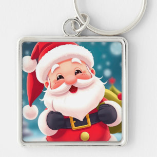 Cheerful Santa Claus Illustration Celebrating Key Ring