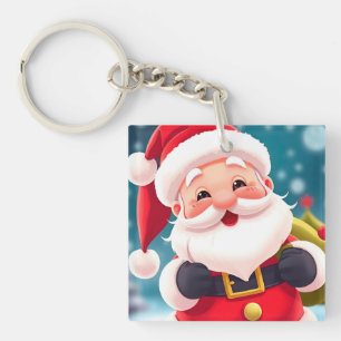 Cheerful Santa Claus Illustration Celebrating Key Ring