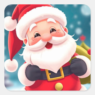 Cheerful Santa Claus Illustration Celebrating Square Sticker