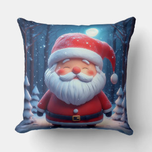 Cheerful Santa Claus In Snowy Forest Cushion