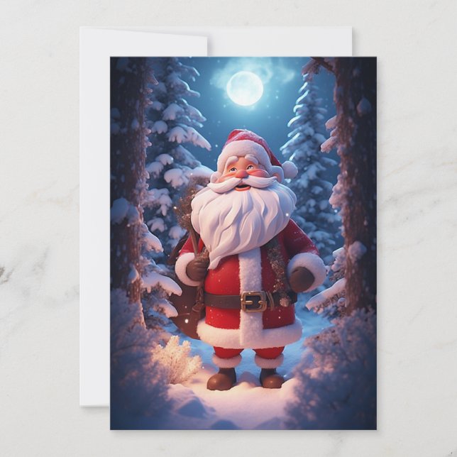 Cheerful Santa Claus In Snowy Forest Holiday Card (Front)