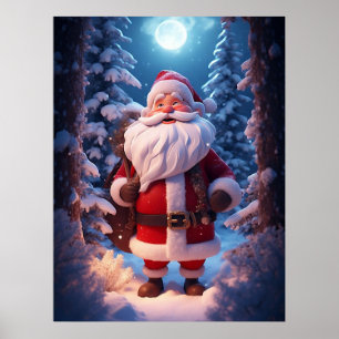 Cheerful Santa Claus In Snowy Forest Poster