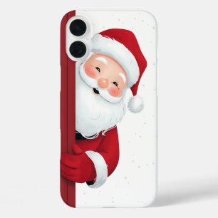 Cheerful Santa Claus Peeking Around the Corner - F iPhone 16 Plus Case