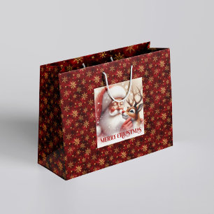 Cheerful Santa Claus Rudolph Holiday Gift Bag