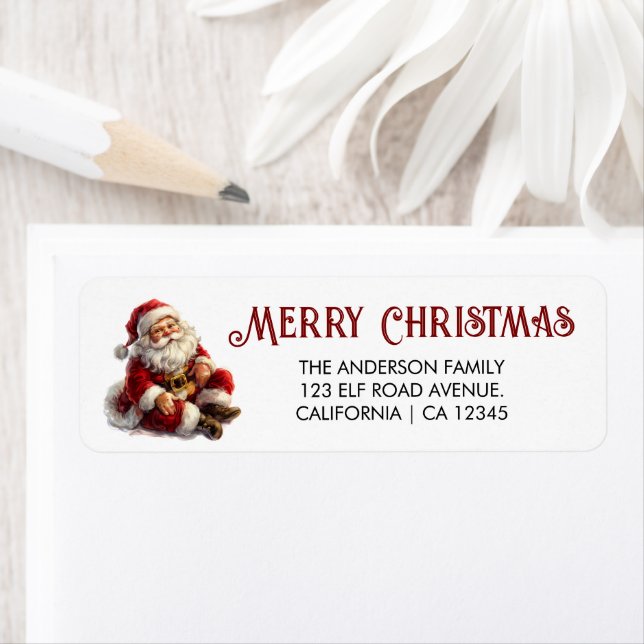 Cheerful Santa Claus Sitting Return Address (Insitu)