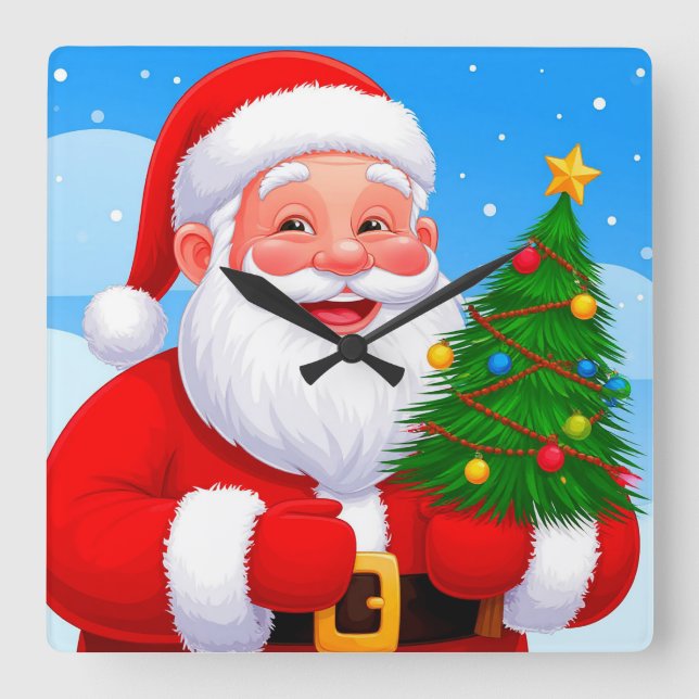 Cheerful Santa Claus Square Wall Clock (Front)