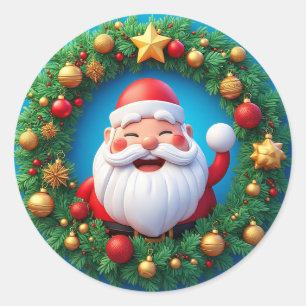 Cheerful Santa Claus With Snowy Christmas Classic Round Sticker