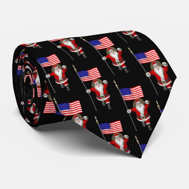 Cheerful Santa Claus With US Flag Tie (Rolled)