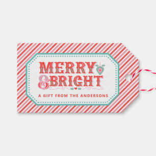 Cheerful Santa Face   Merry & Bright  Gift Tags