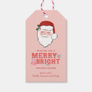 Cheerful Santa Face   Merry & Bright  Gift Tags
