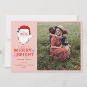 Cheerful Santa Face   Merry & Bright    Photo  Holiday Card
