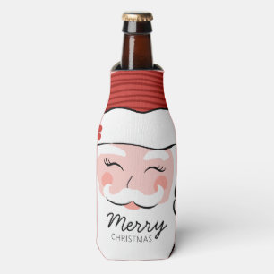 Cheerful Santa Face   Merry Christmas Bottle Cooler