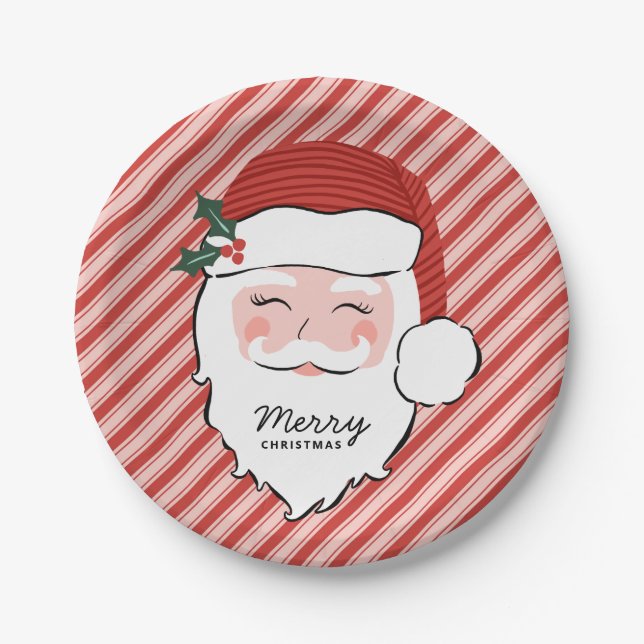 Cheerful Santa Face | Merry Christmas  Paper Plate (Front)