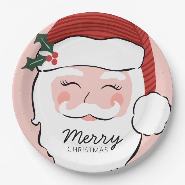 Cheerful Santa Face | Merry Christmas  Paper Plate (Front)