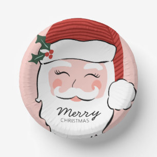 Cheerful Santa Face Merry Christmas Paper Plate