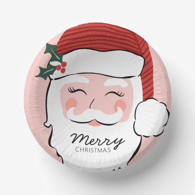 Cheerful Santa Face | Merry Christmas Paper Plate (Front)
