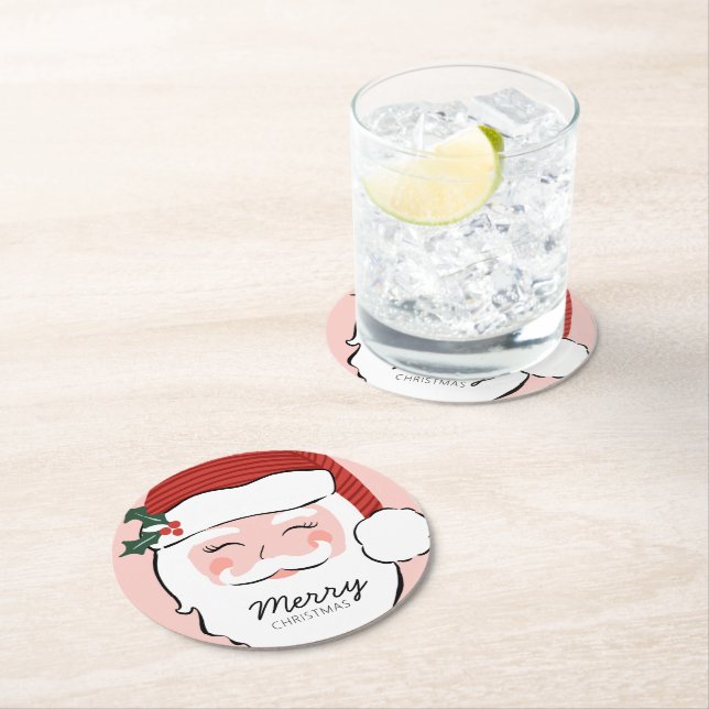 Cheerful Santa Face | Merry Christmas  Round Paper Coaster (Insitu)