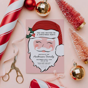 Cheerful Santa Face   Pink and Red   From Santa  Invitation
