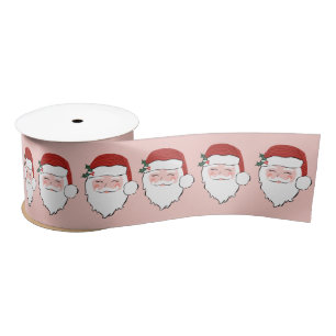 Cheerful Santa Face   Pink and Red    Satin Ribbon