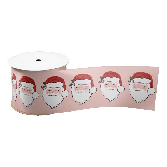 Cheerful Santa Face | Pink and Red |  Satin Ribbon (Spool)