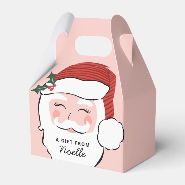 Cheerful Santa Face | Pink Christmas Favour Box (Front Side)